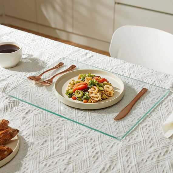 Kitchenville Glasschneidebrett 40×30 cm – Hygienisches Schneidebrett aus gehärtetem Glas – Hitzebeständig, Kratzfest & Rutschfest – Glasplatte für die Küche – Transparentes Design
