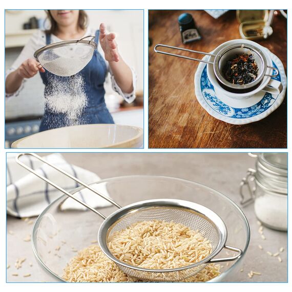 Küchensieb 7 cm, Hochwertig Edelstahl Sieb Feinmaschig Teesieb für Küche Mehl Reis Nudeln Gemüse und Obst Waschen Langlebige Küchen Zubehör