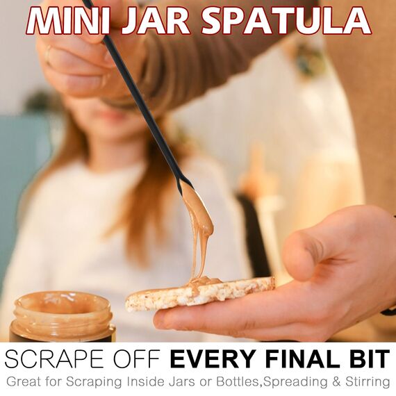 Anaeat Mini-Silikonspatel – Set mit 4 multifunktionalen kleinen Küchenschabern und winzigen Make-up-Schönheitsspateln, wiederverwendbar für Marmeladengläser, schmale Dosen und dünne Flaschen (Schwarz)