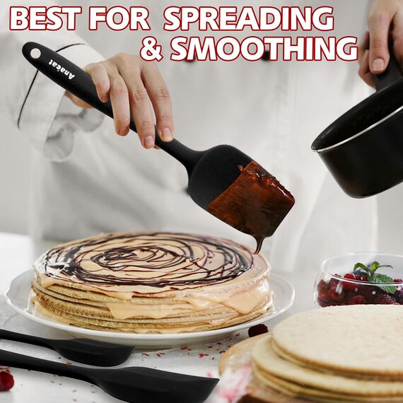 Anaeat 4-teiliges Silikon-Spatel-Set - nahtloses Design - Antihaft-Gummispatel Küchenschaber zum Backen, Kochen, Abkratzen und Mischen, hitzebeständig, BPA-frei, spülmaschinenfest (Schwarz)