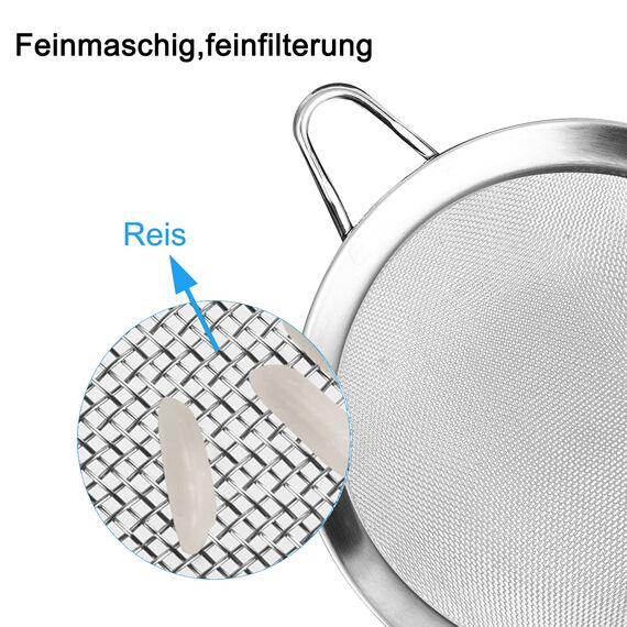 Wellehomi Küchensieb 12cm Hochwertig Edelstahl Sieb Feinmaschig Teesieb für Küche Mehl Reis Nudeln Gemüse und Obst Waschen-Langlebige Küchen Zubehör