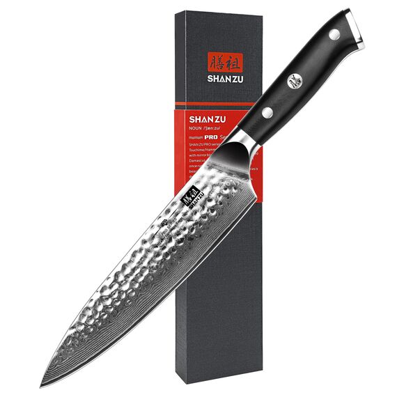 SHAN ZU Damastmesser Kochmesser 67 Schichten Damaststahl Küchenmesser mit G10 Griff 20CM - PRO Series