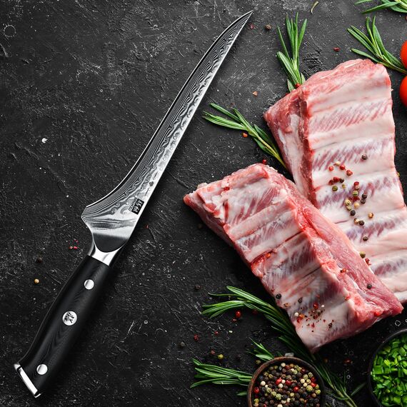 SHAN ZU Damast Filetiermesser 18 cm Küchenmesser, Ausbeinmesser aus 67 Lagen Japanischem Damaststahl, Professionelles Fischfiliermesser, Scharfes Fischmesser mit Ergonomischem G10-Griff - PRO Series