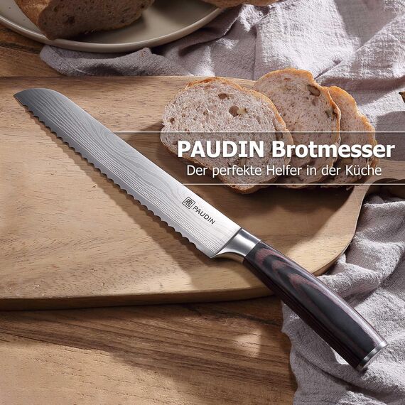 PAUDIN Brotmesser mit Wellenschliff Profi 20 cm aus hochwertigem rostfreiem Edelstahl, extra scharfe Messerklinge mit ergonomischem Griff