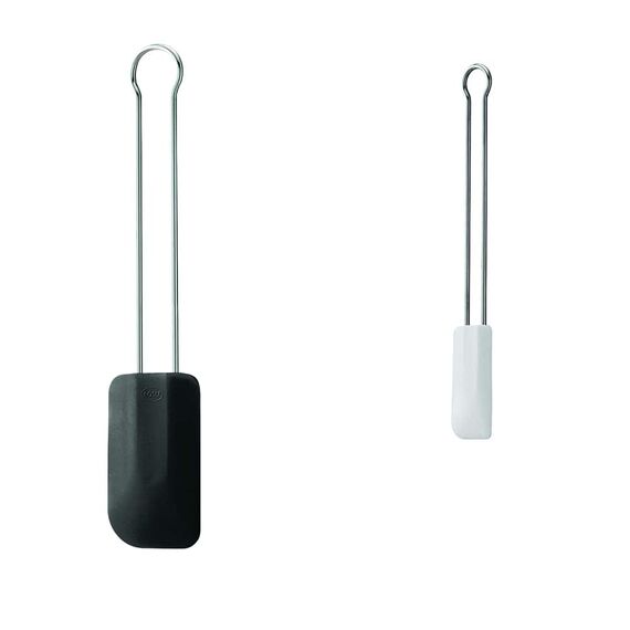 RÖSLE Teigschaber, Hochwertiger Teigspachtel als Back- und Kochhelfer, schwarz, 26 cm, Edelstahl 18/10 & Teigschaber, weiß, 26 cm, schmal, Edelstahl 18/10, -30°C bis +200°C, Spülmaschinengeeignet