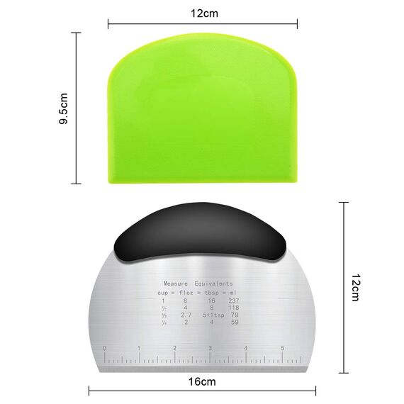 Vicloon Edelstahl Teigschneider, 3-teiliges Set Teigspachtel aus Kunststoff, Backen Teigschneider mit Rutschfestem Gummigriff und Messskala, Teigschaberkarte für Teigkuchen, Pizza, Backwerkzeug