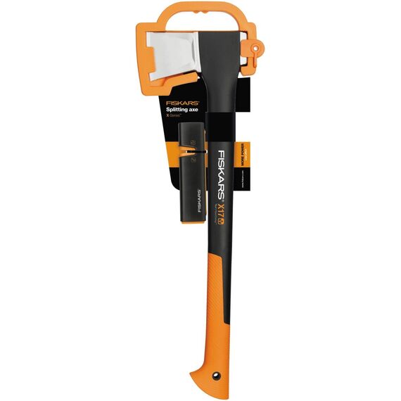 Fiskars Axt-Set, Spaltaxt: Inklusive Klingen- und Transportschutz, Länge: 60 cm, Antihaftbeschichtet, X17-M, 1,53 kg; Axt- und Messerschärfer: Keramik- Schleifkopf, Xsharp, 1020182