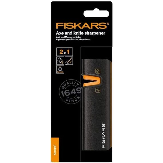 Fiskars Axt- und Messerschärfer, Keramik- Schleifkopf/Gehäuse aus glasfaserverstärktem Kunststoff, Schwarz/Orange, Xsharp, 1000601