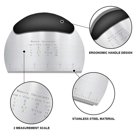 Vicloon Edelstahl Teigschneider, 3-teiliges Set Teigspachtel aus Kunststoff, Backen Teigschneider mit Rutschfestem Gummigriff und Messskala, Teigschaberkarte für Teigkuchen, Pizza, Backwerkzeug