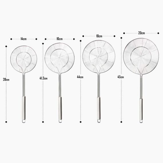 Spinnennetz-Schöpflöffel aus Edelstahl, Kochabschäumer, Schaumlöffel, Siebkelle, Küchenkelle aus Drahtnetz mit Griff für das tägliche Fritieren, Dünsten und Schöpfen. Durchmesser: 18 cm