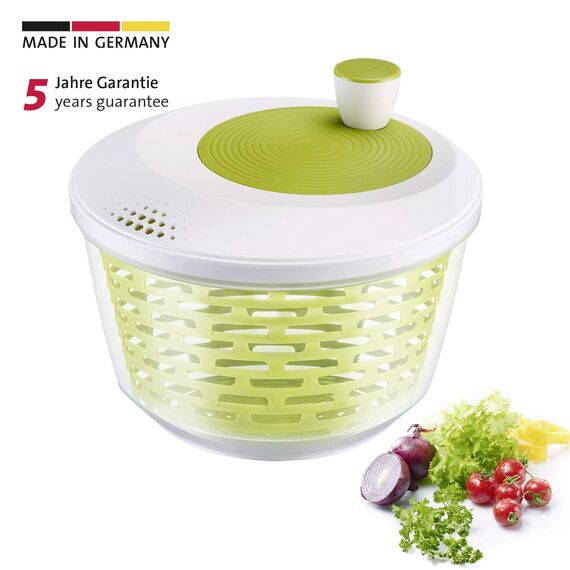 Westmark Salatschleuder, Fassungsvermögen: 4,4 Liter, ø 23,5 cm, Kunststoff, BPA-frei, Spinderella, Farbe: Transparent/Weiß/Grün, 2430224A