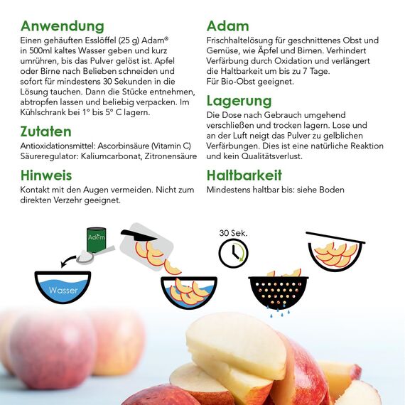 Profi Edelstahl Apfelteiler, Küchenwerkzeug für Obstzubereitung, 12-teiliges Schnittmuster, langlebig, vielseitig und einfach zu reinigen (Adam Apfelschneider + Adam Frischhaltelösung)