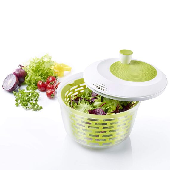 Westmark Salatschleuder, Fassungsvermögen: 4,4 Liter, ø 23,5 cm, Kunststoff, BPA-frei, Spinderella, Farbe: Transparent/Weiß/Grün, 2430224A