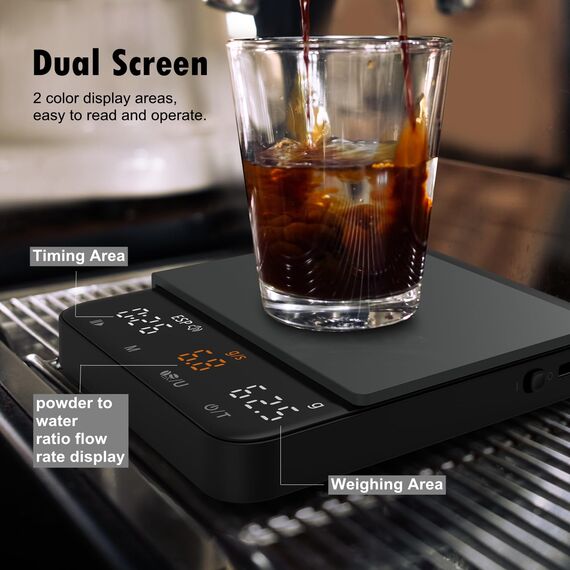 NUTRI FIT Mini-Kaffeewaage mit Timer, wiederaufladbarer USB-C-Küchenwaage, tragbare Espressowaage mit LED-Display, Produktgröße 11,5 x 10cm, 2kg/0,1g-Schwarz