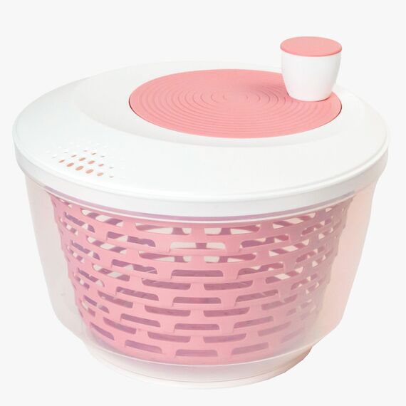 Westmark Salatschleuder, Fassungsvermögen: 4,4 Liter, ø 23,5 cm, Kunststoff, BPA-frei, Spinderella, Farbe: Transparent/Weiß/Rosa, 2430226P