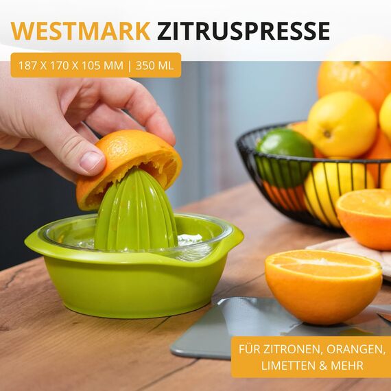 Westmark Zitronen-/Zitruspresse mit Behälter, Durchmesser: 18,7 cm, Fassungsvermögen: 0,5 Liter, Kunststoff, Limetta, Apfelgrün, 3091227A