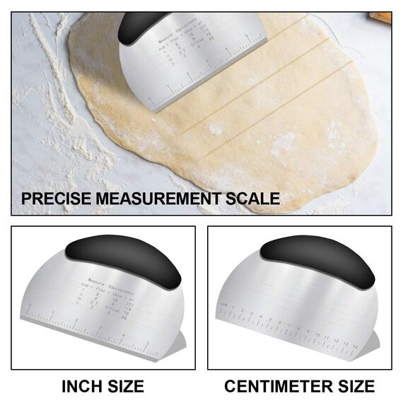 Vicloon Edelstahl Teigschneider, 3-teiliges Set Teigspachtel aus Kunststoff, Backen Teigschneider mit Rutschfestem Gummigriff und Messskala, Teigschaberkarte für Teigkuchen, Pizza, Backwerkzeug