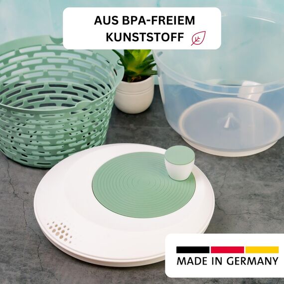 Westmark Salatschleuder, Fassungsvermögen: 4,4 Liter, ø 23,5 cm, Kunststoff, BPA-frei, Spinderella, Farbe: Transparent/Weiß/Mint-Grün, 2430226M