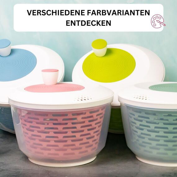 Westmark Salatschleuder, Fassungsvermögen: 4,4 Liter, ø 23,5 cm, Kunststoff, BPA-frei, Spinderella, Farbe: Transparent/Weiß/Mint-Grün, 2430226M
