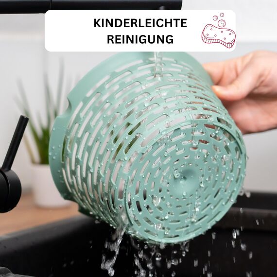 Westmark Salatschleuder, Fassungsvermögen: 4,4 Liter, ø 23,5 cm, Kunststoff, BPA-frei, Spinderella, Farbe: Transparent/Weiß/Mint-Grün, 2430226M