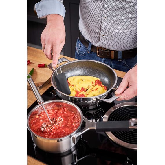 RÖSLE Teigschaber, Hochwertiger Teigspachtel als Back- und Kochhelfer, schwarz, 26 cm, Edelstahl 18/10 & Teigschaber, weiß, 26 cm, schmal, Edelstahl 18/10, -30°C bis +200°C, Spülmaschinengeeignet