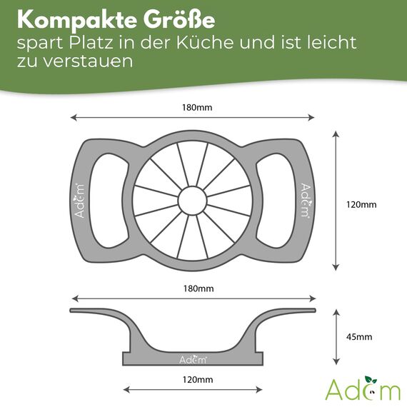 Adam Profi Edelstahl Apfelteiler, Küchenwerkzeug für Obstzubereitung, 12-teiliges Schnittmuster, langlebig, vielseitig und einfach zu reinigen (Apfelschneider)
