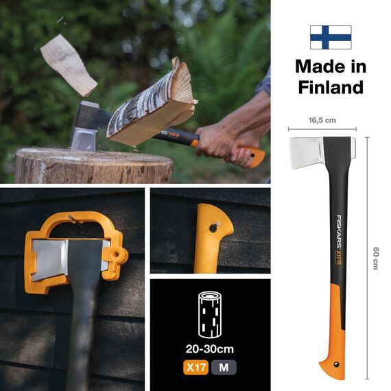 Fiskars Spaltaxt, Inklusive Klingen-/Transportschutz, Länge: 60 cm, Antihaftbeschichtet, Hochwertige Stahl-Klinge/Glasfaserverstärkter Kunststoff-Stiel, Schwarz/Orange, X17–M, 1,53 kg, 1015641