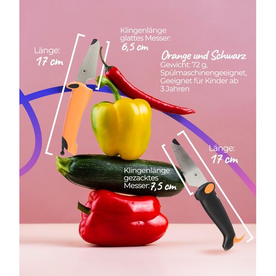 KUHN RIKON kinderkitchen Kindermesser Set Hund, schwarz/orange, Edelstahl, Schwarz & Orange