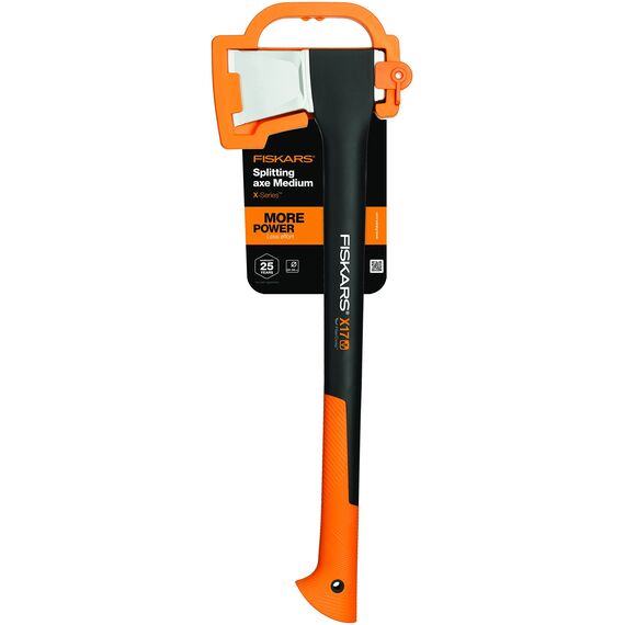 Fiskars Spaltaxt, Inklusive Klingen-/Transportschutz, Länge: 60 cm, Antihaftbeschichtet, Hochwertige Stahl-Klinge/Glasfaserverstärkter Kunststoff-Stiel, Schwarz/Orange, X17–M, 1,53 kg, 1015641
