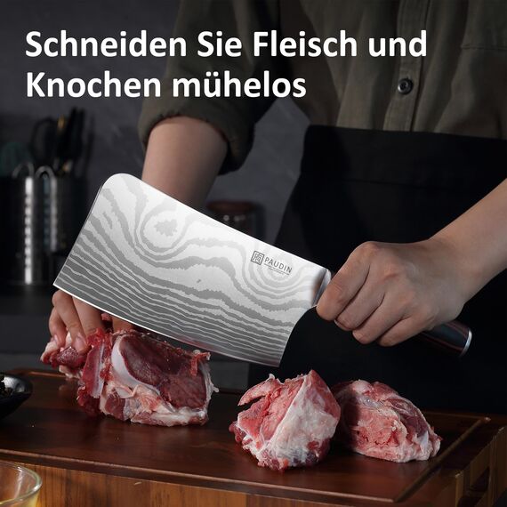 PAUDIN Hackmesser 18 CM, Profi Chinesisches kochmesser für Küche und Fleisch, Extrem Scharf Fleichmesser und Küchenbeil, Hochwertigem Edelstahl Küchenmesser mit Scharfe Klinge und Pakkaholzgriff