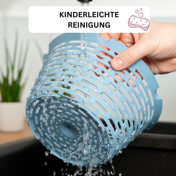 Westmark Salatschleuder, Fassungsvermögen: 4,4 Liter, ø 23,5 cm, Kunststoff, BPA-frei, Spinderella, Farbe: Transparent/Weiß/Blau, 2430226B