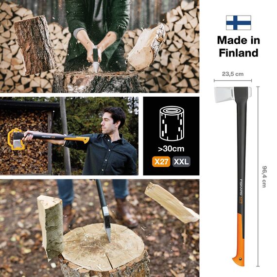 Fiskars Spaltaxt, Inklusive Klingen-/Transportschutz, Länge: 96 cm, Antihaftbeschichtet, Hochwertige Stahl-Klinge/Glasfaserverstärkter Kunststoff-Stiel, Schwarz/Orange, X27–XXL, 2,57 kg, 1015644