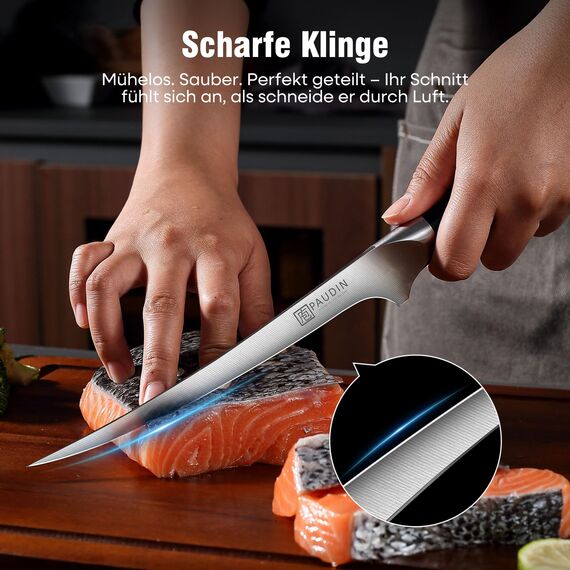 PAUDIN Filetiermesser fisch Messer 18 cm, Filitiermesser Scharf Fisch aus Deutscher Edelstahl 1.4116, Profi Küchenmesser Fischfiliermesser und Ultra Scharfe Messer mit Ergonomischer G10 Griff