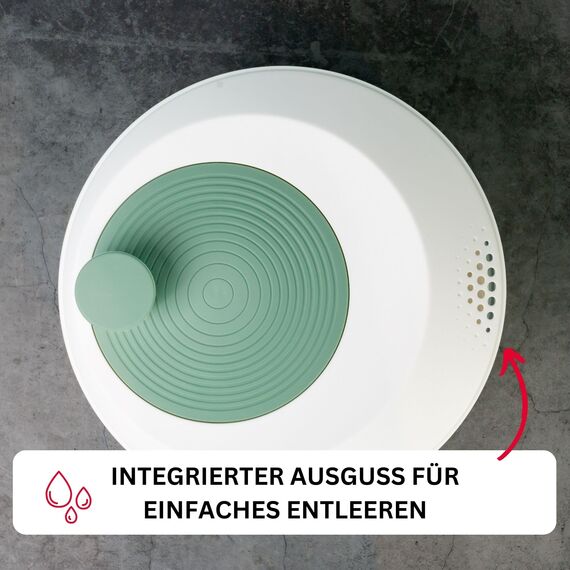 Westmark Salatschleuder, Fassungsvermögen: 4,4 Liter, ø 23,5 cm, Kunststoff, BPA-frei, Spinderella, Farbe: Transparent/Weiß/Mint-Grün, 2430226M