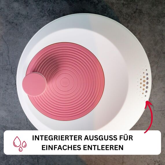 Westmark Salatschleuder, Fassungsvermögen: 4,4 Liter, ø 23,5 cm, Kunststoff, BPA-frei, Spinderella, Farbe: Transparent/Weiß/Rosa, 2430226P