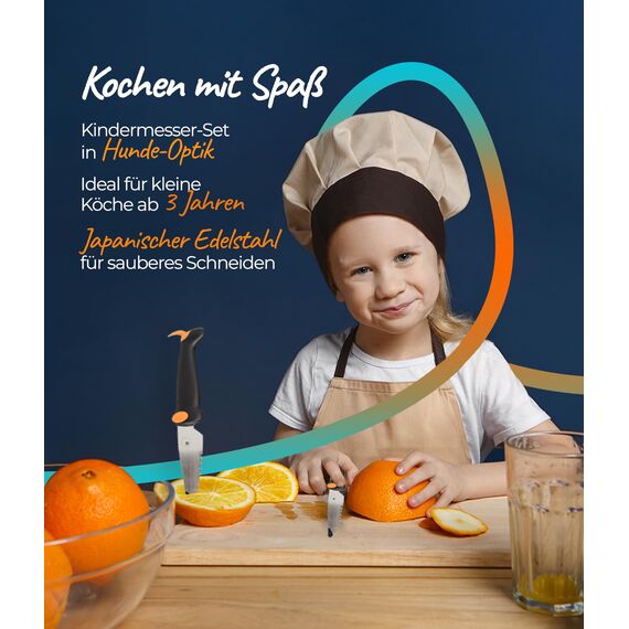 KUHN RIKON kinderkitchen Kindermesser Set Hund, schwarz/orange, Edelstahl, Schwarz & Orange