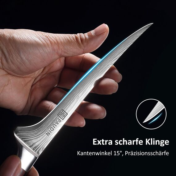PAUDIN Filetiermesser Fisch 18 cm, Professionelles Küchenmesser Fischmesser, Ausbeinmesser aus Hochwertiger Carbonstahl, Ultrascharf Fleischermesser Fischfiletmersser mit Ergonomischem Pakkaholzgriff