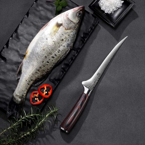 PAUDIN Filetiermesser Fisch 18 cm, Professionelles Küchenmesser Fischmesser, Ausbeinmesser aus Hochwertiger Carbonstahl, Ultrascharf Fleischermesser Fischfiletmersser mit Ergonomischem Pakkaholzgriff