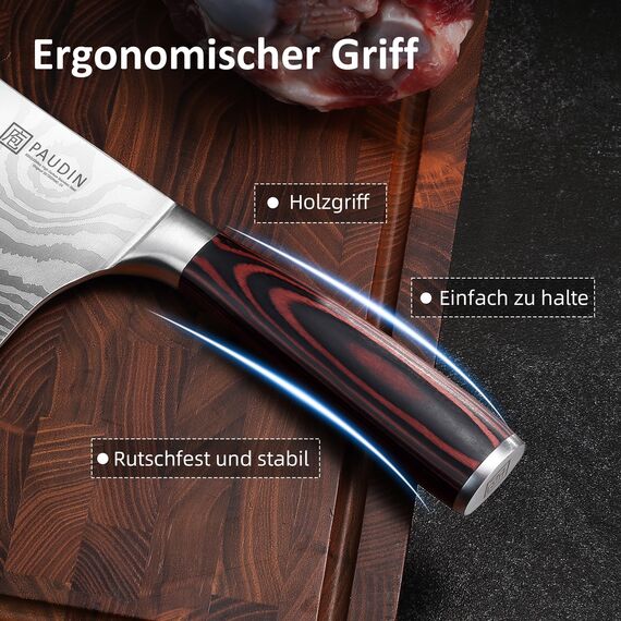 PAUDIN Hackmesser 18 CM, Profi Chinesisches kochmesser für Küche und Fleisch, Extrem Scharf Fleichmesser und Küchenbeil, Hochwertigem Edelstahl Küchenmesser mit Scharfe Klinge und Pakkaholzgriff