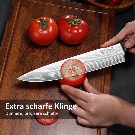 PAUDIN Küchenmesser, Kochmesser 25 cm, Profi Messer Scharfes Chefmesser, Edelstahl Fleischmesser mit Pakkaholz Griff, Kochmesser profi Messer aus Hochwertiger Carbonstahl, Geschenke für Männer