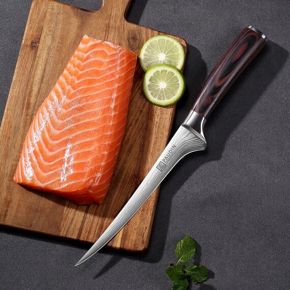 PAUDIN Filetiermesser Fisch 18 cm, Professionelles Küchenmesser Fischmesser, Ausbeinmesser aus Hochwertiger Carbonstahl, Ultrascharf Fleischermesser Fischfiletmersser mit Ergonomischem Pakkaholzgriff