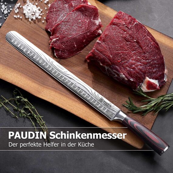 PAUDIN Schinkenmesser Tranchiermesser 30 cm, Küchenmesser für Schinken, Profi Fischmesser aus hochwertigem Edelstahl, Extra Scharfe Lachsmesser mit Ergonomischem Pakkaholz Griff