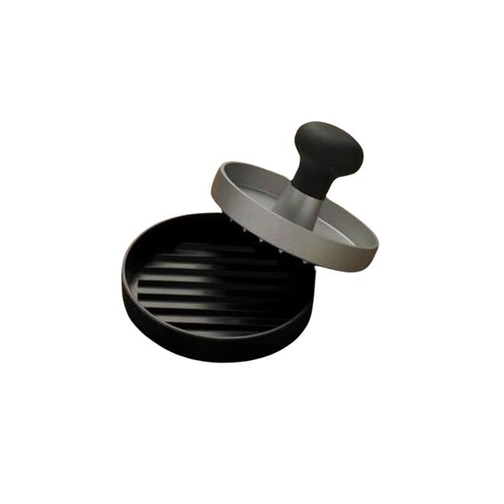 RÖSLE Burgerpresse, Hochwertige Fleischpresse zum einfachen Formen von Burgerpatties, ABS, Aluminium, 11 cm, spülmaschinengeeignet Schwarz / Silberfarben