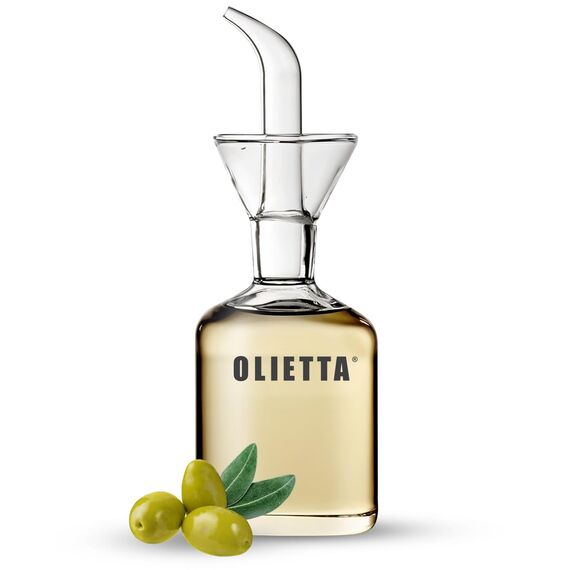 Olietta Ölflasche Tropf- und auslaufsichere aus Glas 125 ml Olivenöl flasche mit Ausgießer - Ölspender zum Ausgießen & Träufeln - Leicht zu reinigen - Öl Dosierflasche