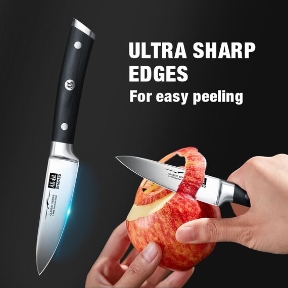 SHAN ZU Küchenmesser Gemüsemesser Schuhmesser 9,5 cm Obstmesser Professionelles Schälenmesser mit Deutschem Edelstahl Küchen Gemüsemesser Für Obst mit Ergonomischem Pakkaholzgriff