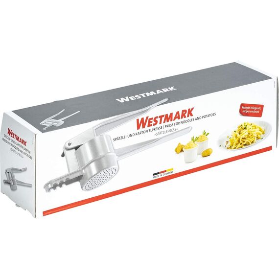 Westmark Spätzle-/Kartoffelpresse, Mit runder Lochung, Aluminiumdruckguss, Länge: 41 cm, Spätzlepress, Silber, 61102260