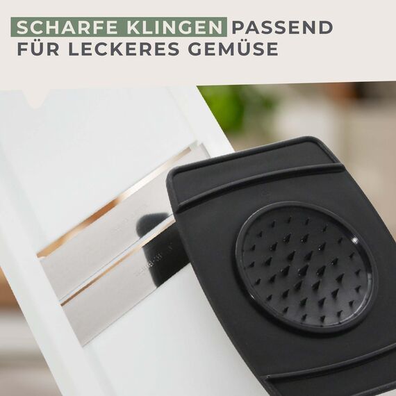 Fackelmann Gemüsehobel mit Restehalter, Gemüseschneider mit 2 Edelstahl-Klingen, hochwertiger Gurkenhobel (Farbe: Weiß/Schwarz), Menge: 1 Stück, 29x13cm