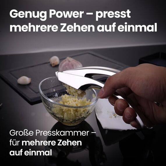Knoblauchpresse Edelstahl Set mit 2 Aufsätzen | Knoblauch Presse für Knoblauchpaste & Stücke | Garlic Press für Knoblauch & Ingwer (kein Schälen notwendig) | Spülmaschinenfest 5 Jahren Garantie