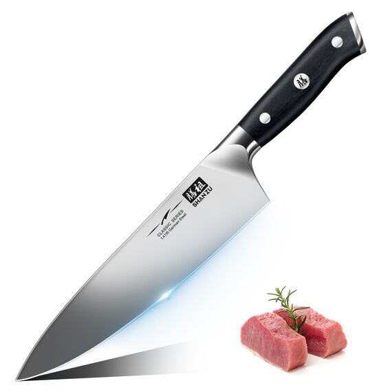 SHAN ZU Küchenmesser Kochmesser Profi Messer, Chefmesser 20cm Deutscher Edelstahl Extra Scharfe Messerklinge, Allzweckmesser Fleischmesser mit Ergonomischer Pakkaholzgriff