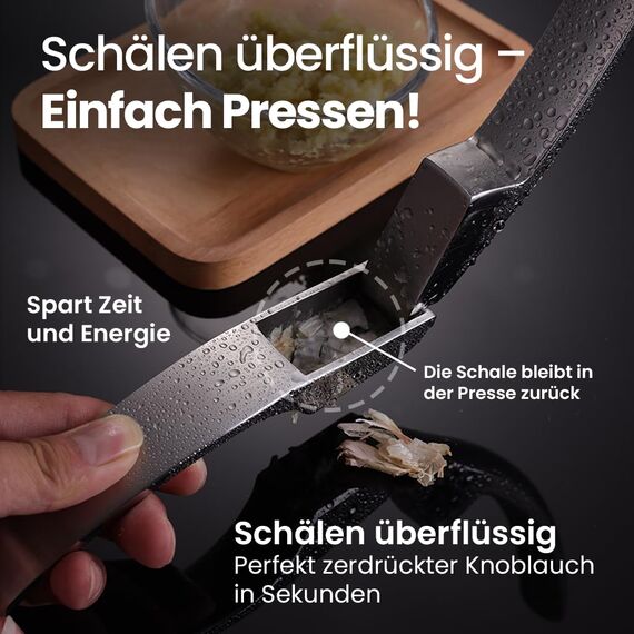 Knoblauchpresse Edelstahl Set mit 2 Aufsätzen | Knoblauch Presse für Knoblauchpaste & Stücke | Garlic Press für Knoblauch & Ingwer (kein Schälen notwendig) | Spülmaschinenfest 5 Jahren Garantie